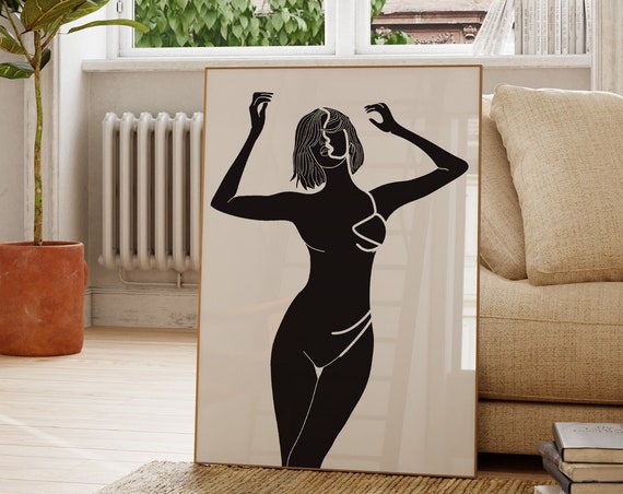 Black And White Female Art Female Body Outline Wall Art Minimalist Woman Print Abstract Figure Line Drawing Minimal Black And White Art