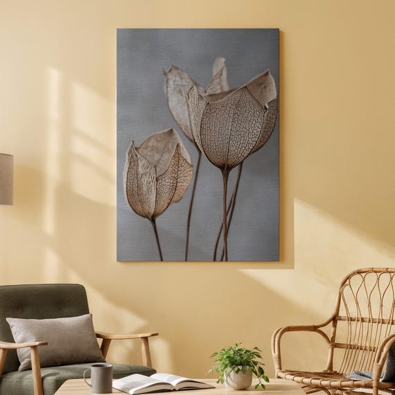 Elegant Floral Skeletons Canvas Wall Art Delicate Dried Flowers In Soft Sepia Tones Minimalist Nature For Living Room Bedroom