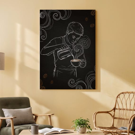 Barista Coffee Canvas Wall Art Latte Maker Print Cafe Inspired Modern Kitchen Decor For Shop Room