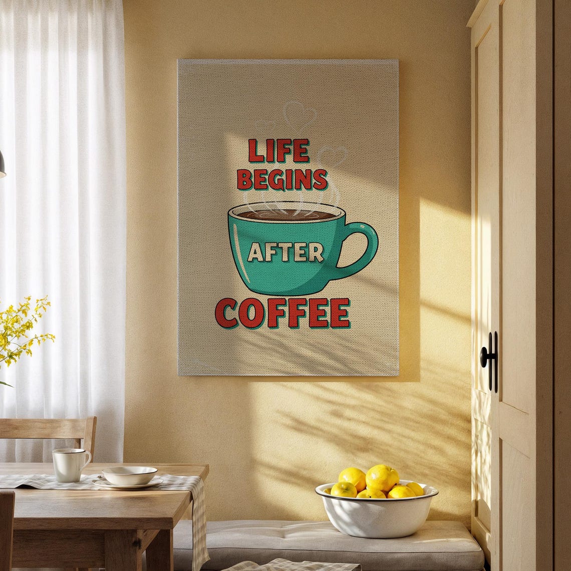 Life Begins After Coffee Retro Kitchen Quote Wall Decor Poster