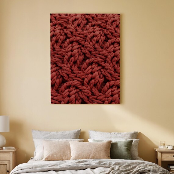 Red Knitted Texture Cozy Chunky Knit Pattern Warm Rustic Poster