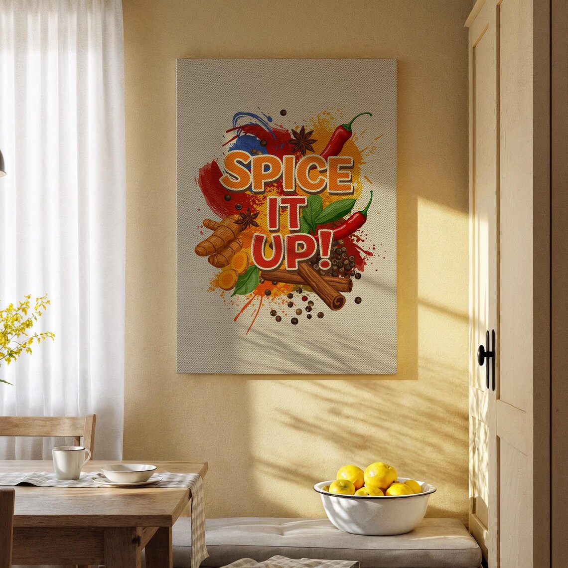 Spice It Up Kitchen Quote Chili Cinnamon Colorful Chef Wall Art