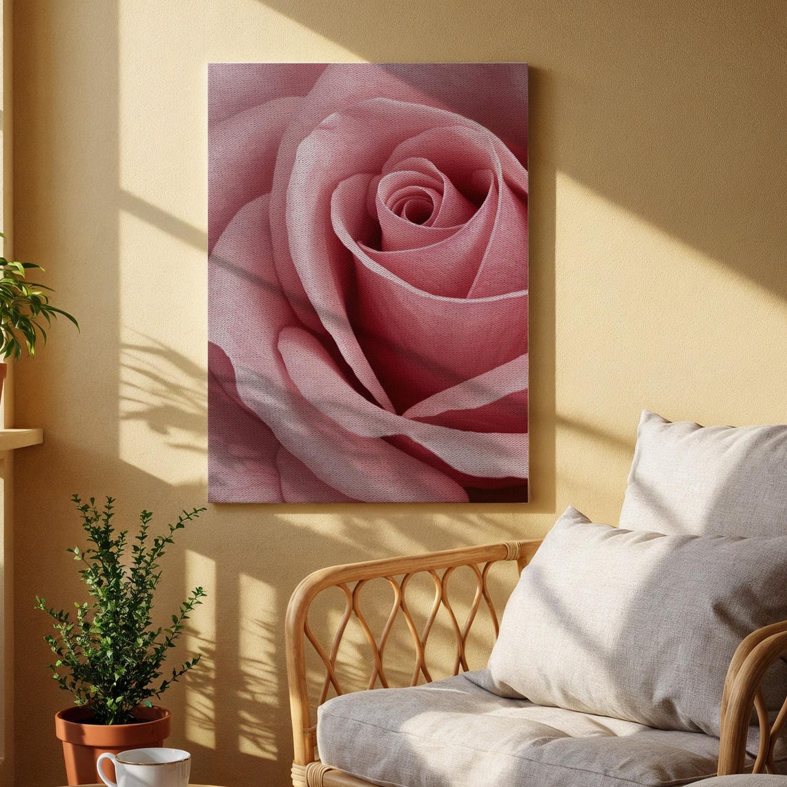 Pink Rose Macro Closeup Romantic Floral Canvas Blush Art Poster