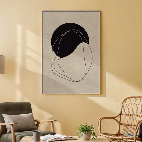 Minimalist Abstract Canvas Wall Art Black And White Geometric Line Drawing Modern Minimal Home Decoration For Living Room Or Office