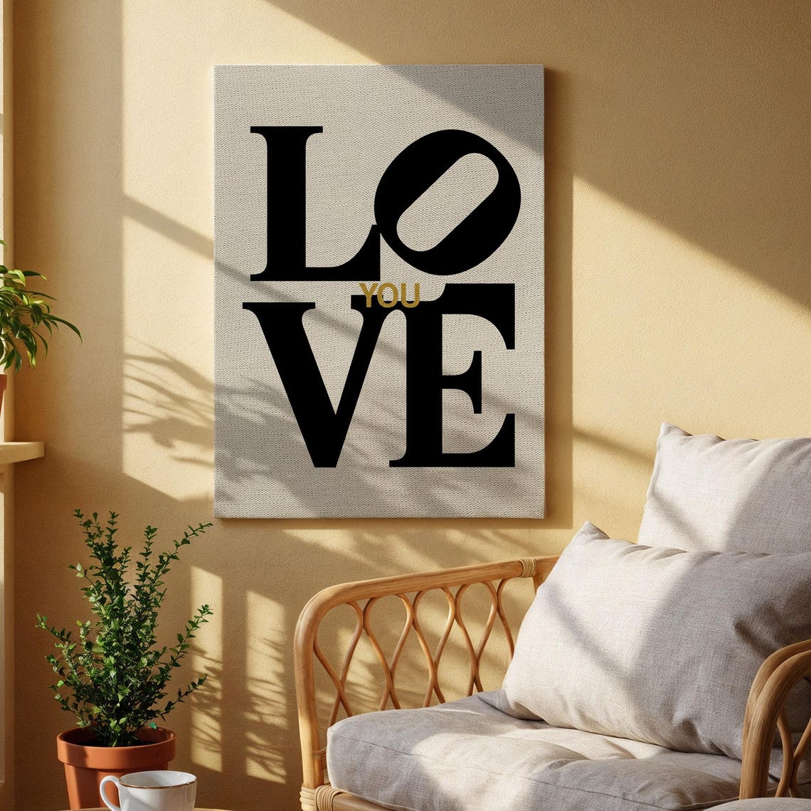 Love You Black Typography Gold Accent Minimal Quote Wall Art
