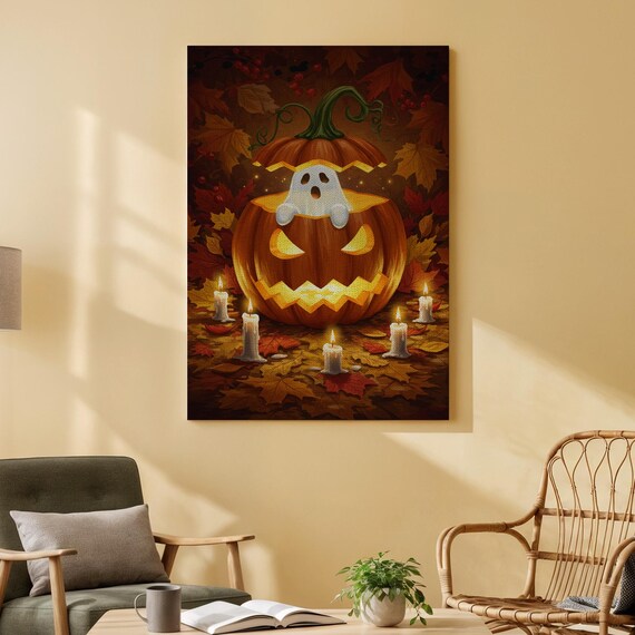 In Pumpkin Halloween Canvas Art Spooky Autumn Wall Print Whimsical Fall Decor For Living Room Or Entryway And Ome