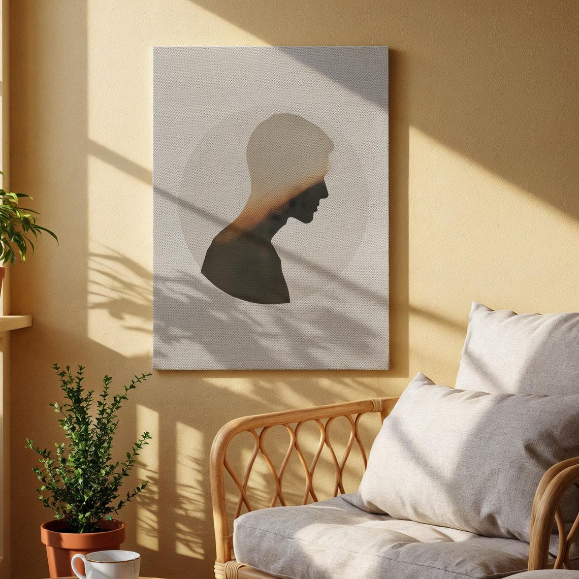 Minimalist Silhouette Canvas Art Abstract Human Profile With Nature Overlay Modern Neutral Wall Decor For Bedroom Office Or Living Room