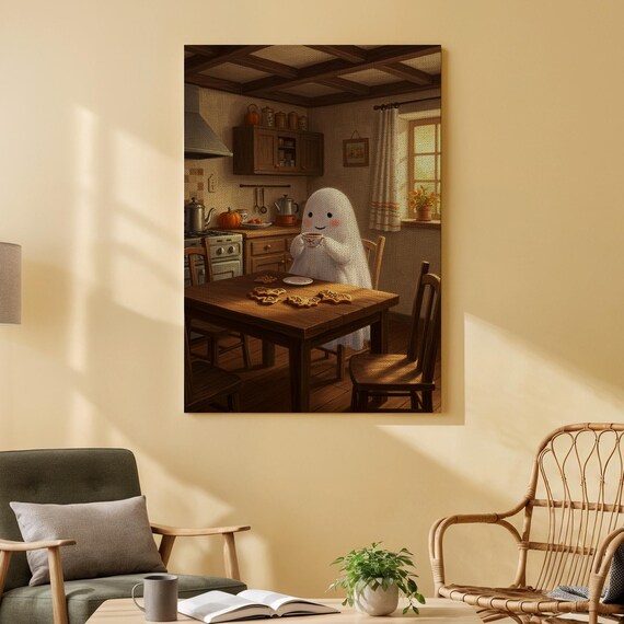 Cozy Kitchen Canvas Wall Art Whimsical Halloween Baking Print Warm Autumn Decor For Living Room Or Seasonal Display