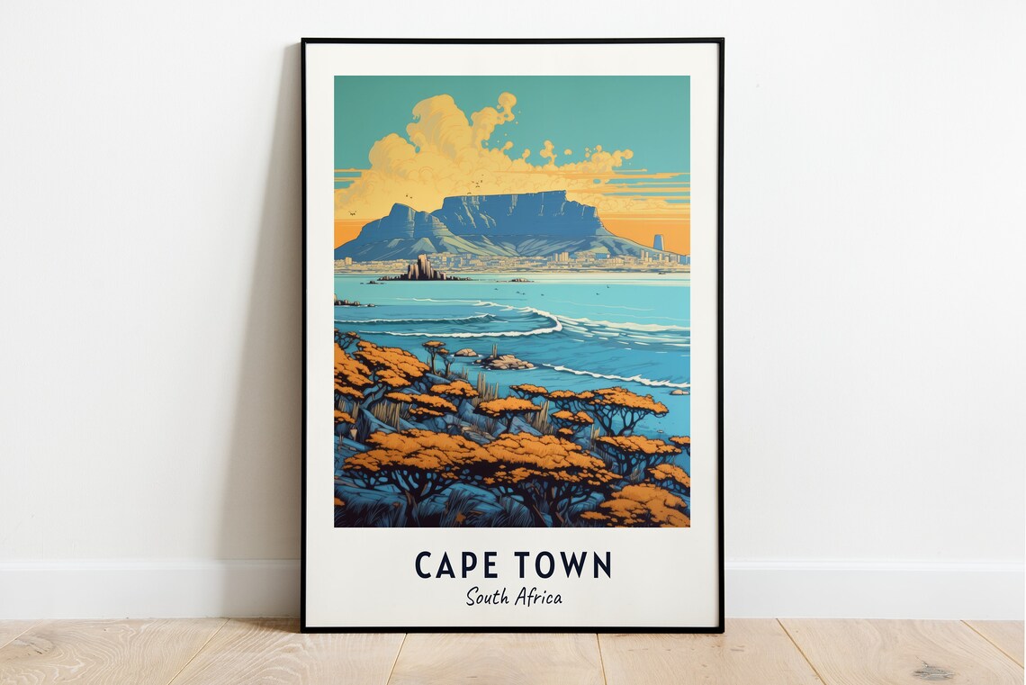 Table Mountain Travel Poster, Cape Town South Africa