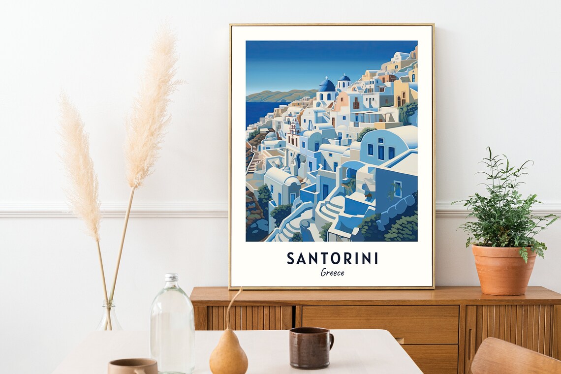 Santorini Greece Travel Poster, City Print - Image 2