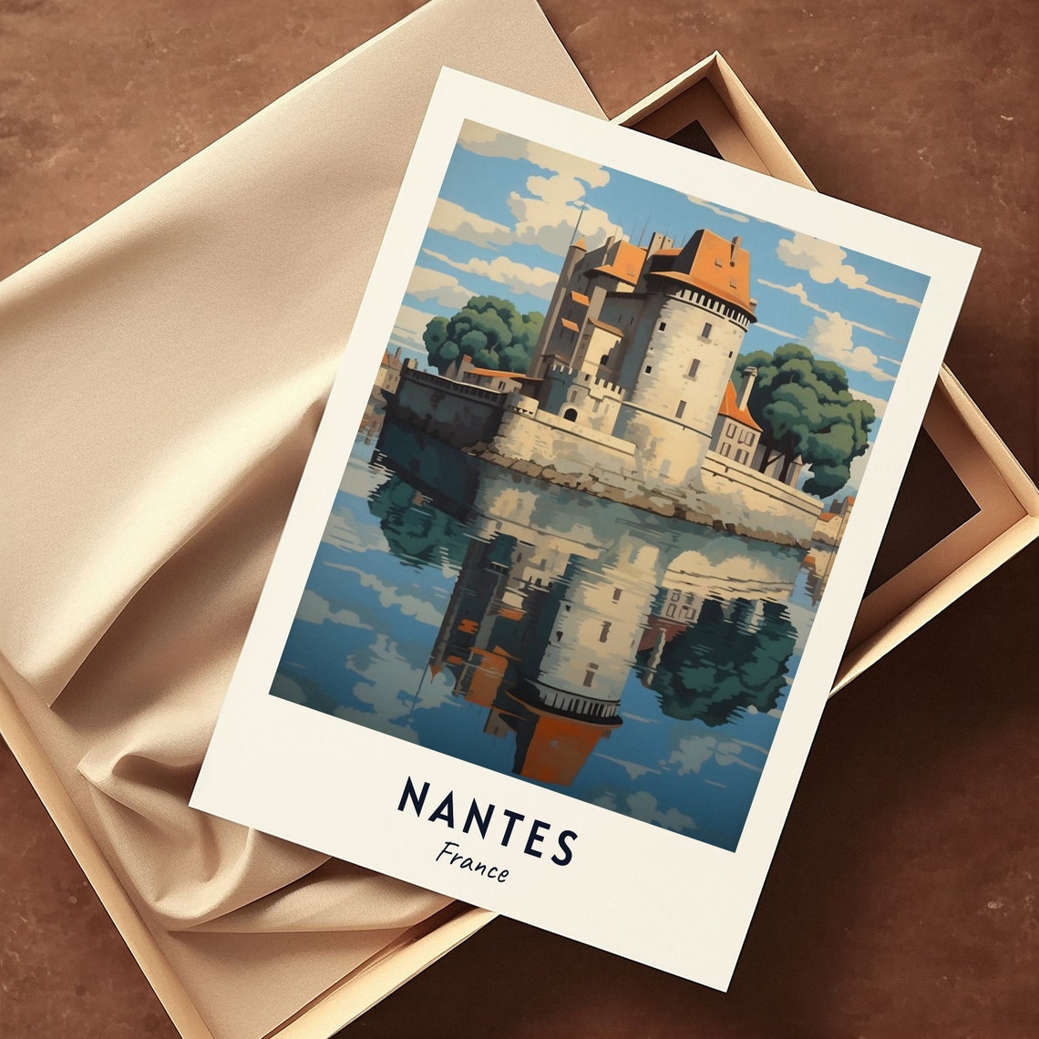 Nantes France Castle Water Reflection Classic Travel Poster Home Decor - Image 3