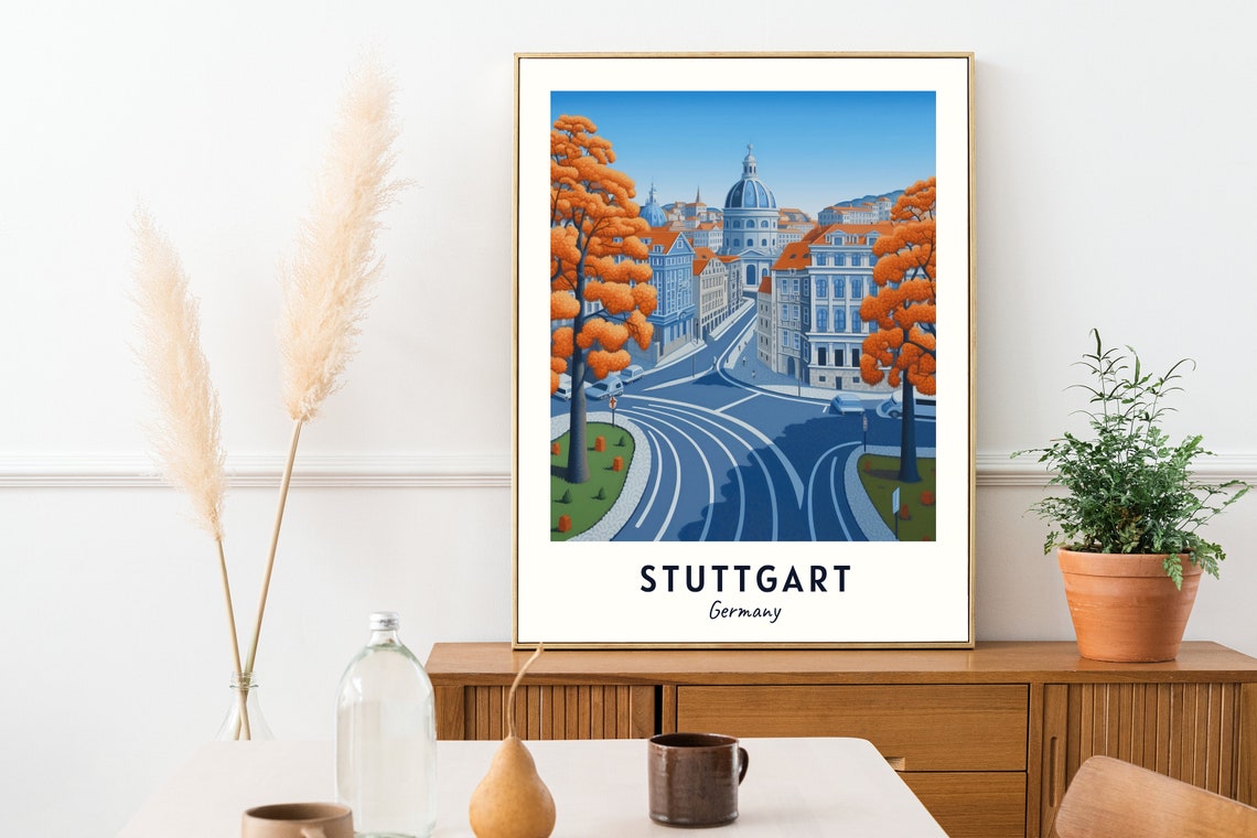 Stuttgart Germany Autumn Orange Trees Street Travel Poster Home Decor - Image 2