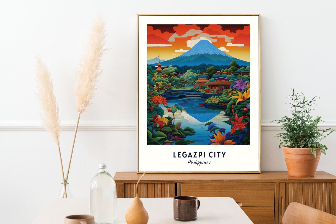 Legazpi City Philippines Mayon Volcano Lake Reflection Travel Poster - Image 2