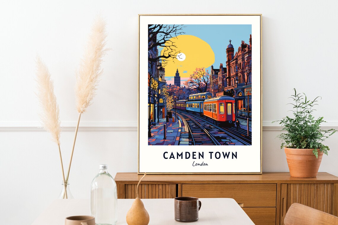 Camden Town London Vintage Trams At Sunset On Brick Streets Poster - Image 2