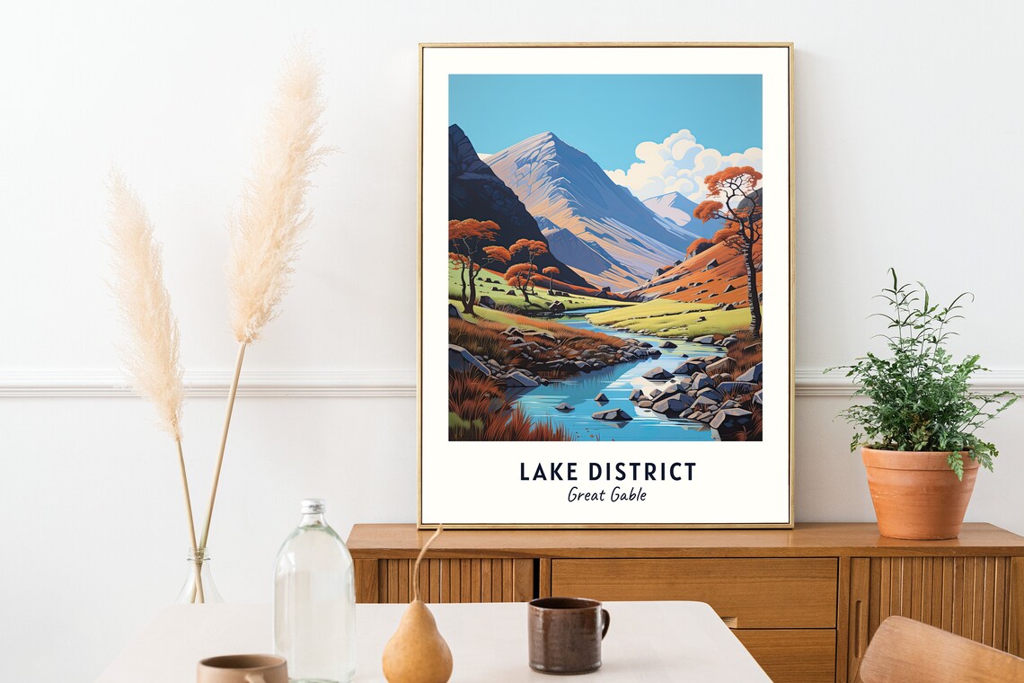 Great Gable Lake District Autumn Valley Stream Vintage Travel Poster - Image 2