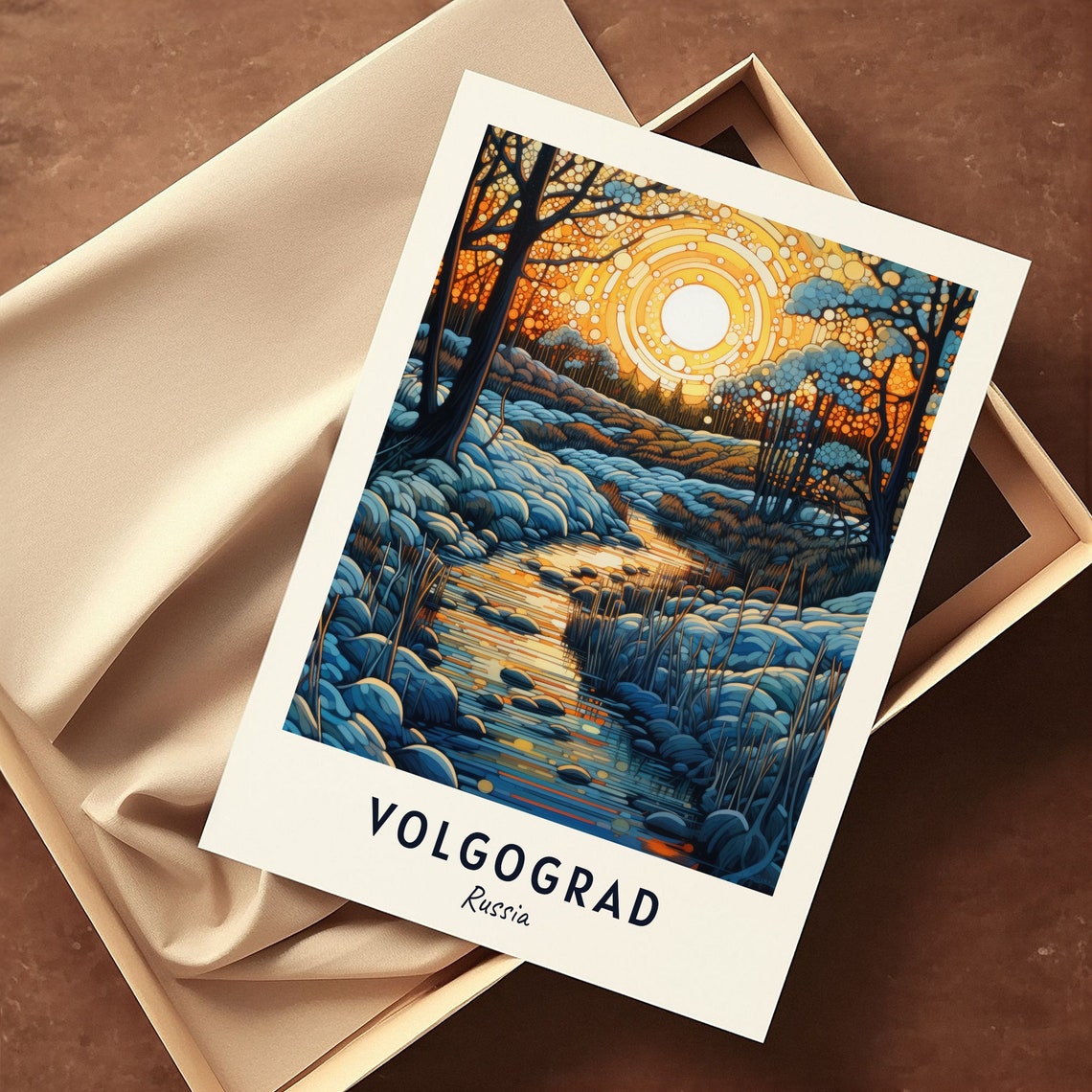 Volgograd Winter Snowy Stream Glowing Sunset Woods Travel Poster - Image 3