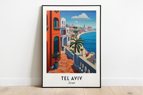 Tel Aviv Israel Mediterranean Promenade Palm Trees Travel Poster