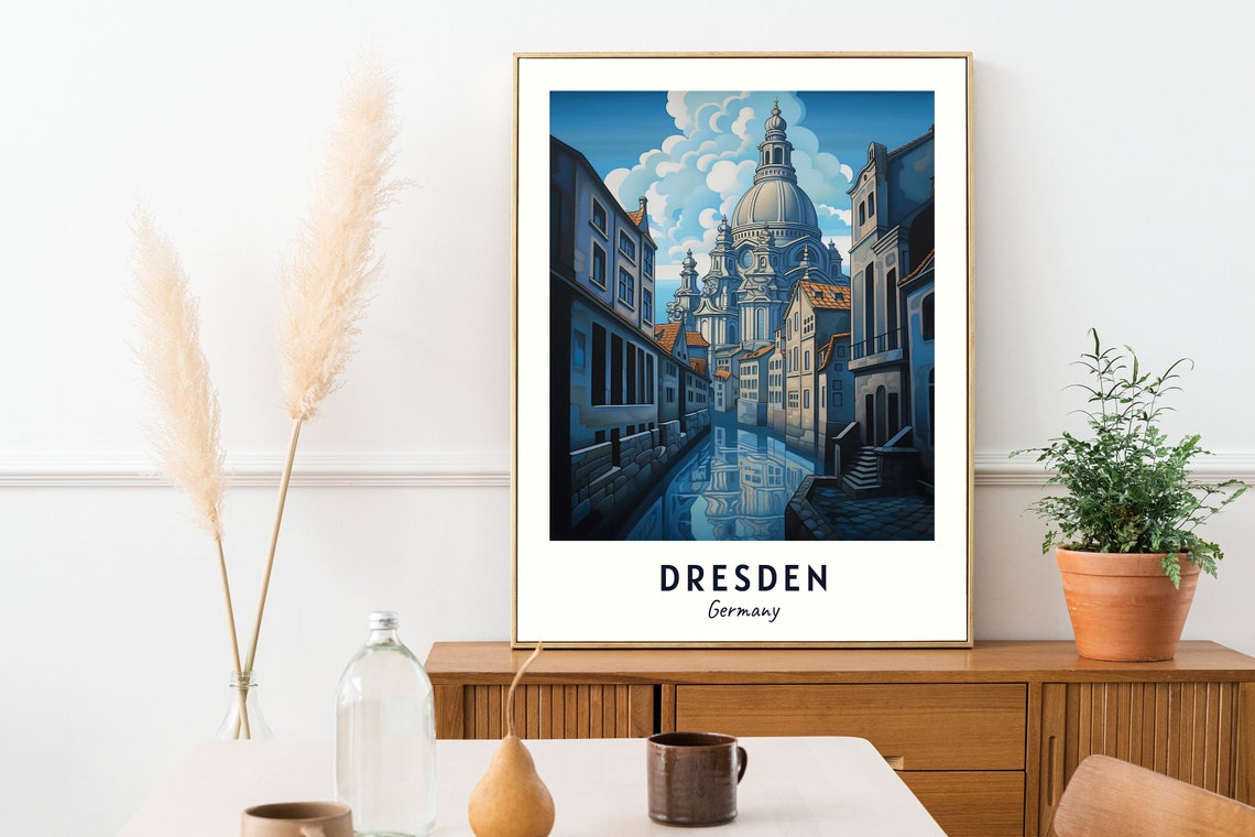 Dresden Germany Baroque Church Canal Night Art Travel Poster - Image 2