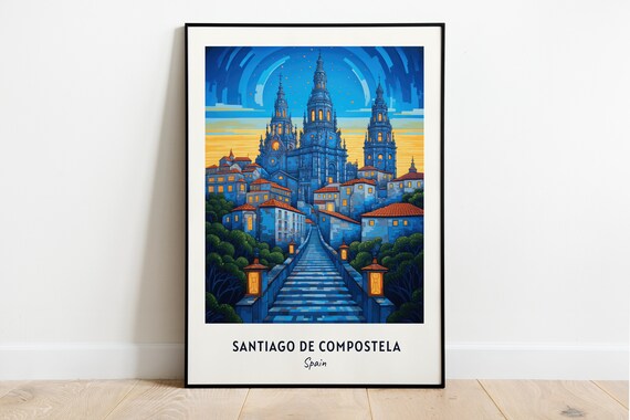 Santiago de Compostela Spain Night Cathedral Stairway Poster