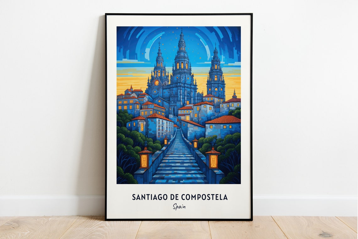 Santiago de Compostela Spain Night Cathedral Stairway Poster