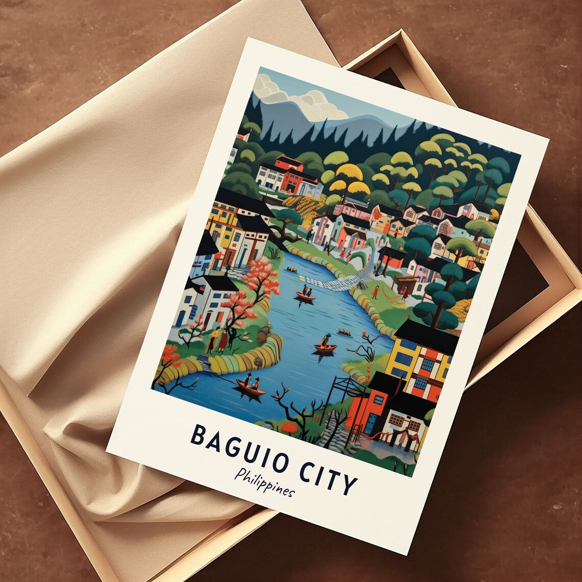 Baguio City Philippines River Town Boats Scene Travel Poster - Image 3