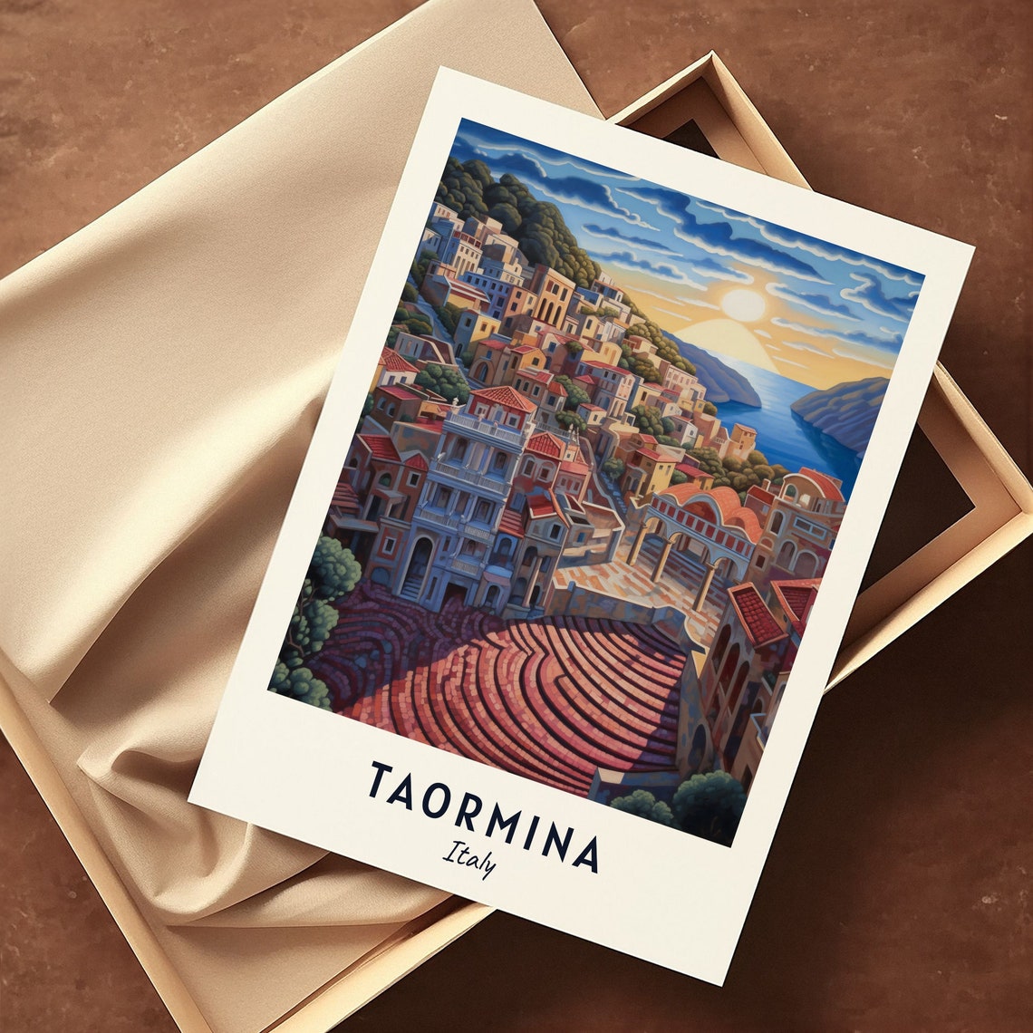 Taormina Ancient Theater Coastal Sunset Overlook Travel Poster - Image 3