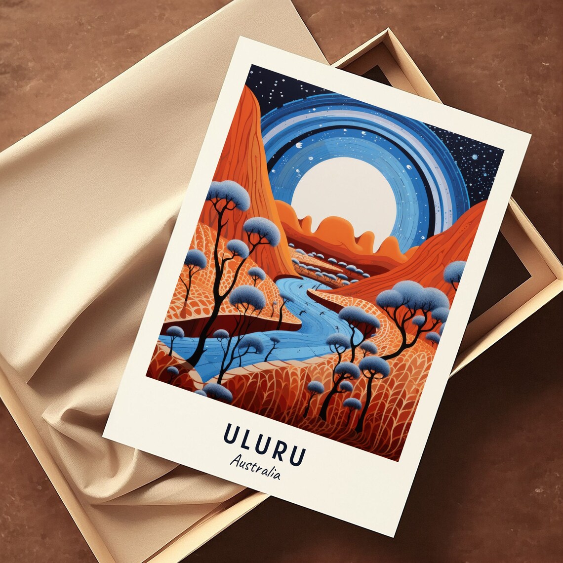 Uluru Australia Red Desert Starry Night Moonrise Landscape Poster - Image 3