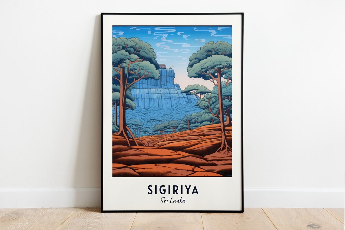 Sigiriya Rock Fortress Through Jungle Trees Sri Lanka Travel Poster
