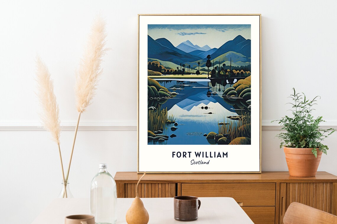 Fort William Scotland Mountain Lake Reflection Travel Poster - Image 2