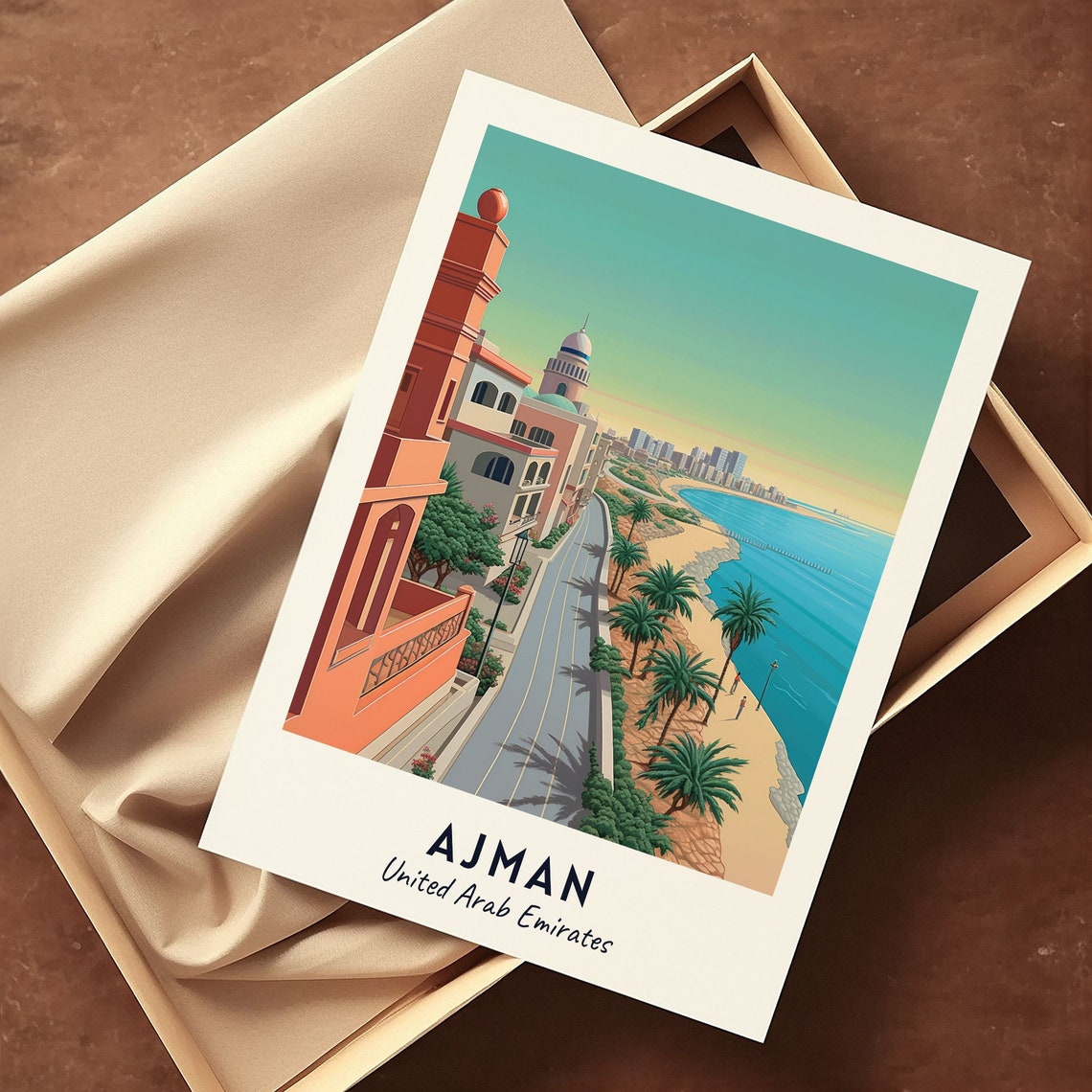 Ajman Corniche Beachfront Palm Road Seaside UAE Travel Poster - Image 3