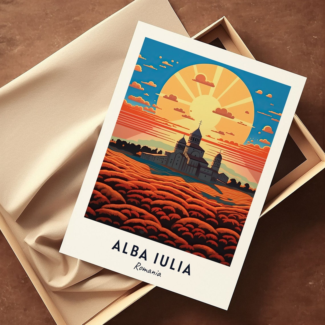 Alba Iulia Romania Citadel Church Sunset Rolling Fields Poster - Image 3