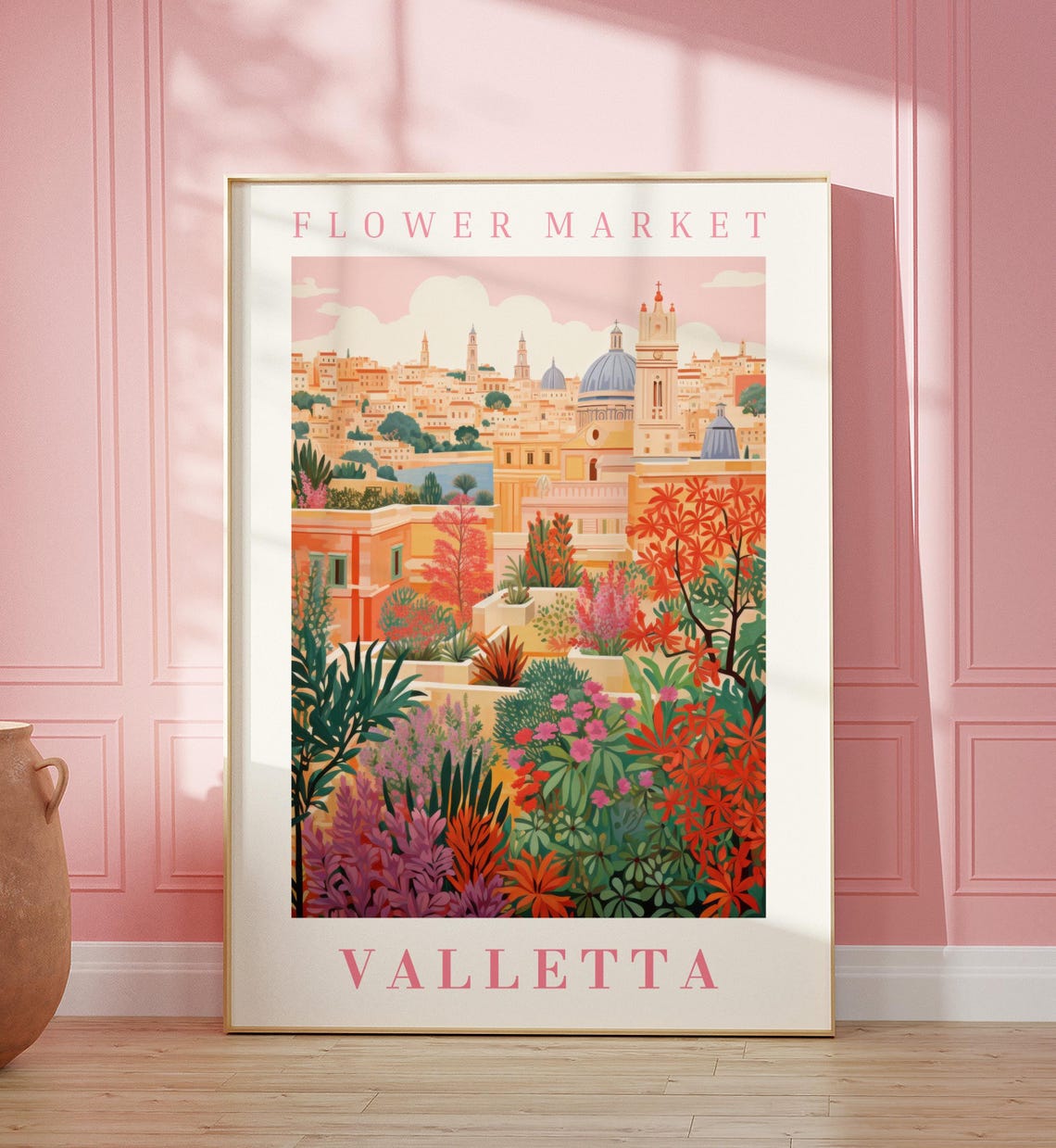 Valletta Flower Market Poster with Malta Sunset Rooftop Bloom Garden