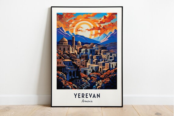 Yerevan Armenia Stone City At Sunset Beneath Mountain Peaks Poster