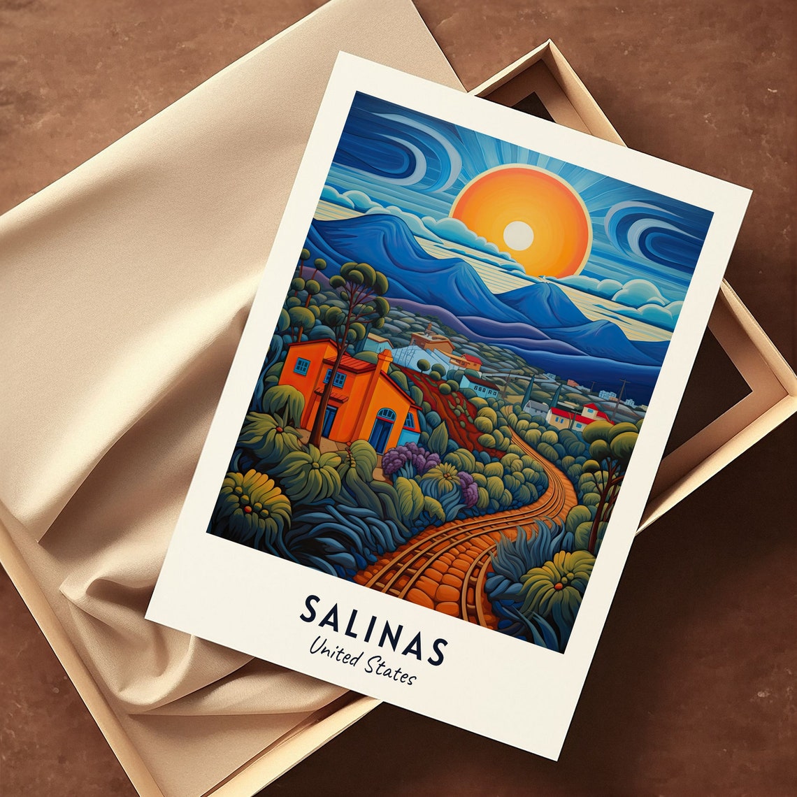 Salinas California Night Moonlit Countryside Road Hills Travel Poster - Image 3