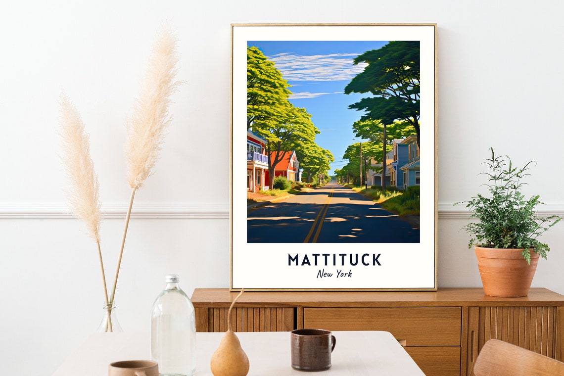 Mattituck New York Tree Lined Village Street Summer Scene Poster - Image 2