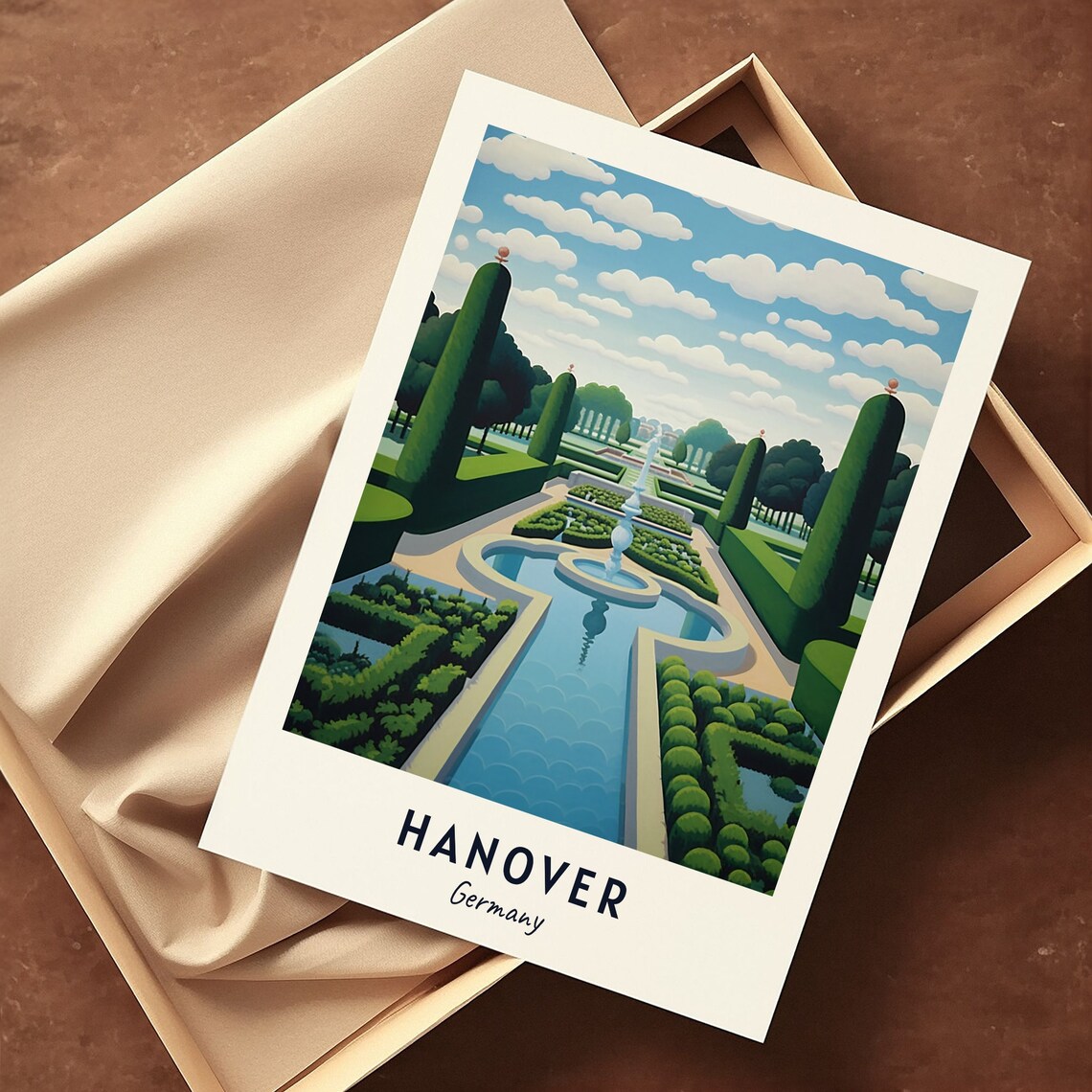 Hanover Germany Baroque Garden Fountain Travel Poster Home Decor - Image 3