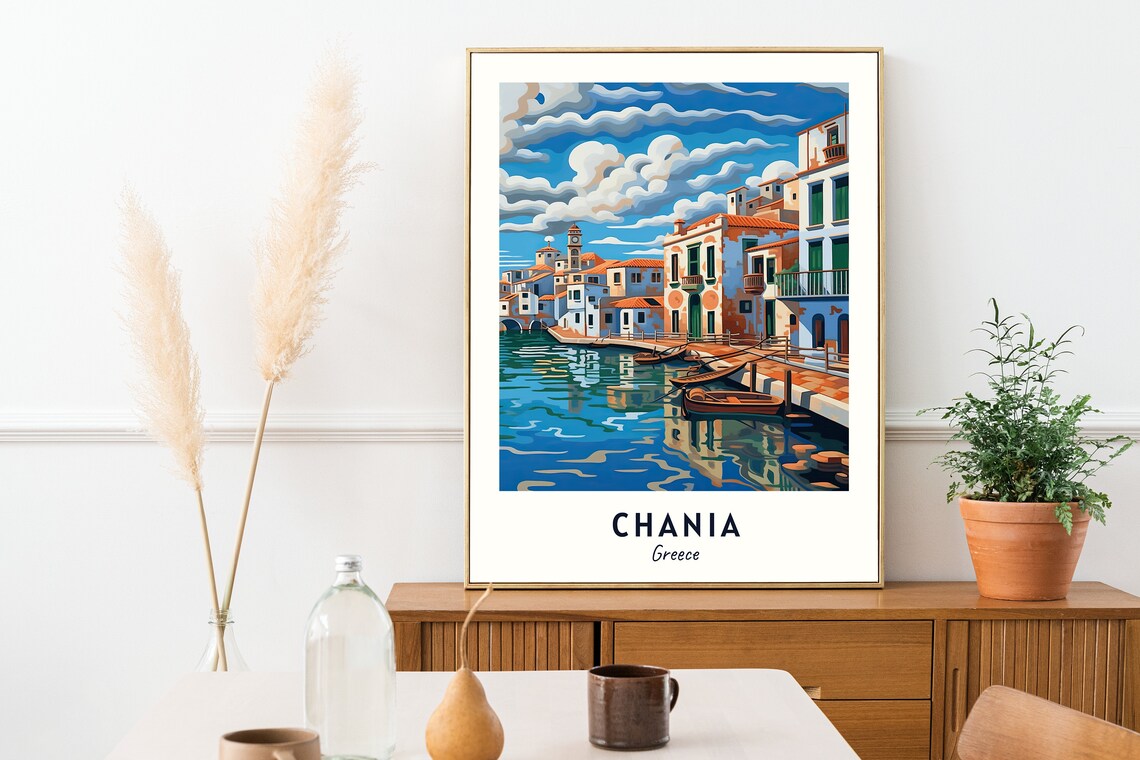 Old Venetian Harbor Waterfront with Boats Chania Greece Poster - Image 2