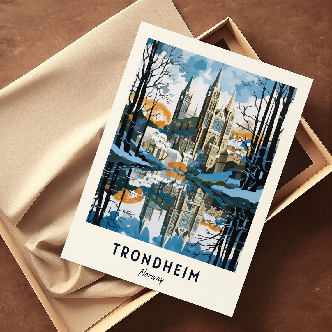 Nidaros Cathedral Reflection in Still Water Trondheim Norway Poster - Image 3