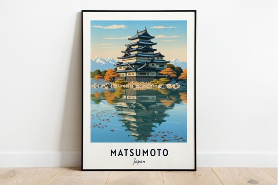 Matsumoto Japan Black Castle With Autumn Reflection On Lake Travel Poster