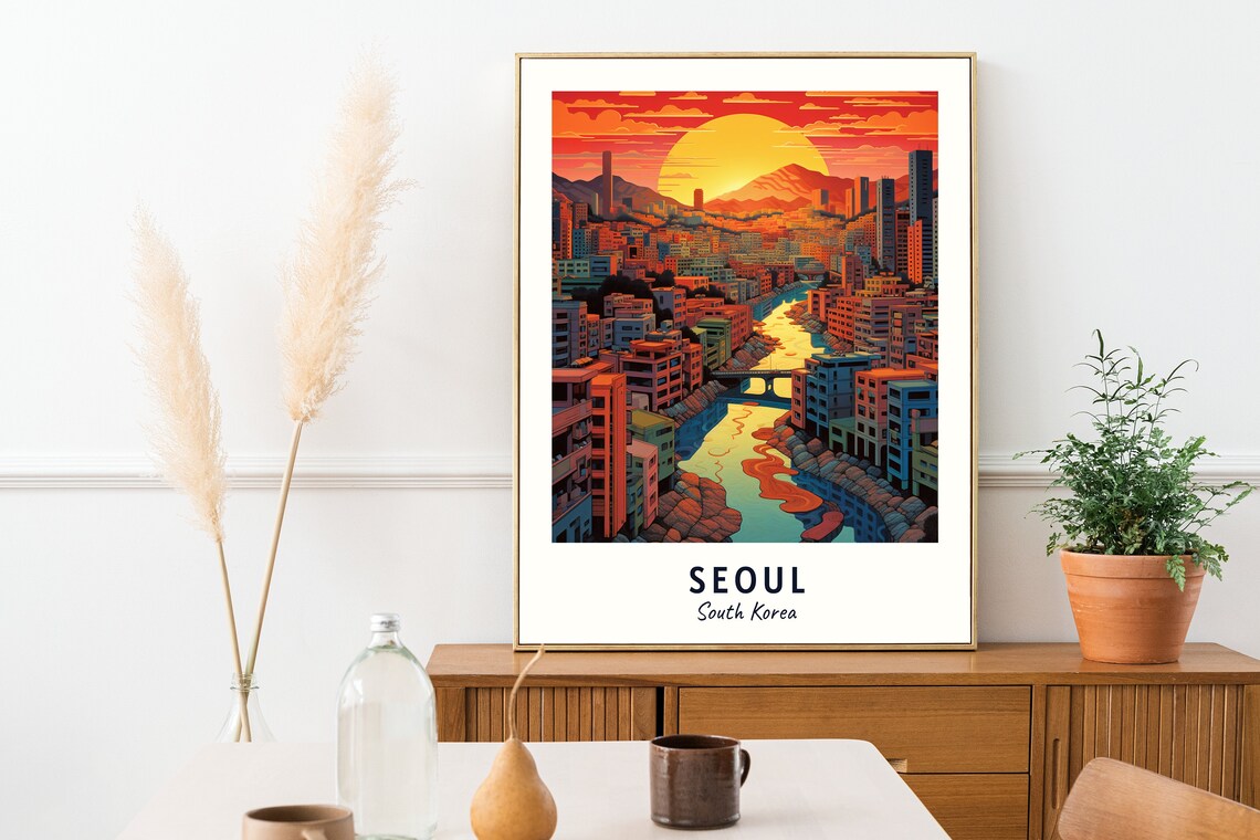 Seoul Sunset River City Mountains Tower Silhouette Travel Poster - Image 2