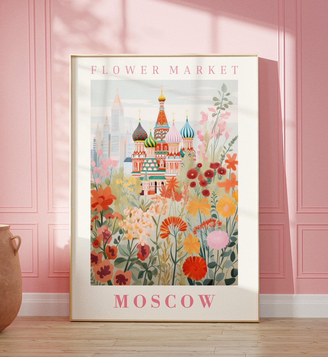 Moscow Flower Market Travel Poster, Botanical Illustration
