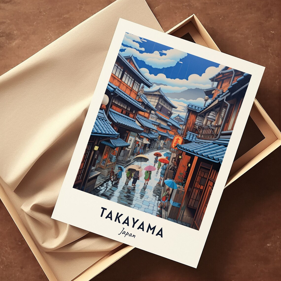 Rainy Old Town Street with Colorful Umbrellas Takayama Japan Poster - Image 3