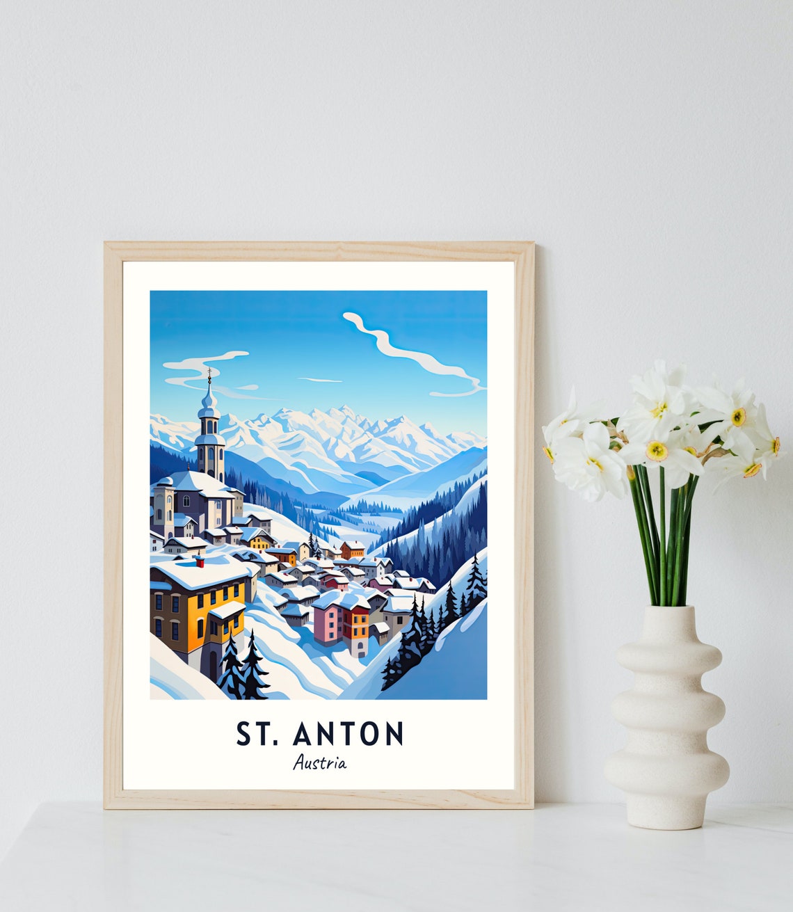 St. Anton Austria Snowy Mountain Village With Church Spire Poster - Image 2