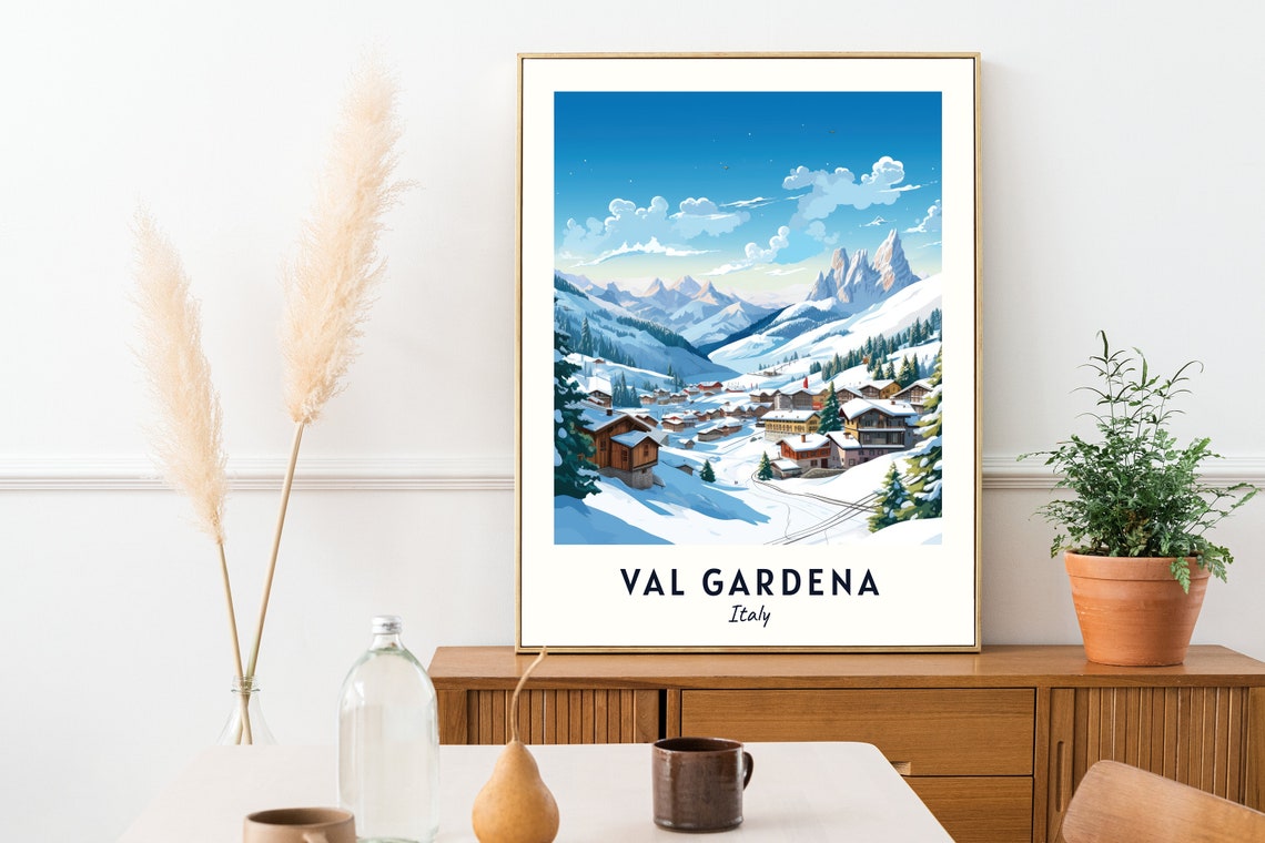 Val Gardena Italy Dolomite Spires Above the Village Winter Poster - Image 2