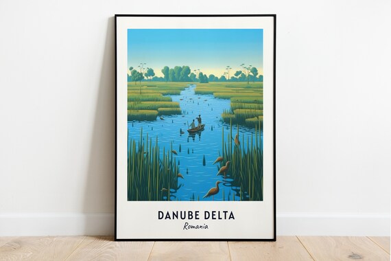 Danube Delta Marsh Channels with Fishermen in Romania Poster