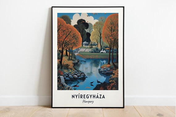 Nyíregyháza Autumn Park Lake with Pavilion in Hungary Poster
