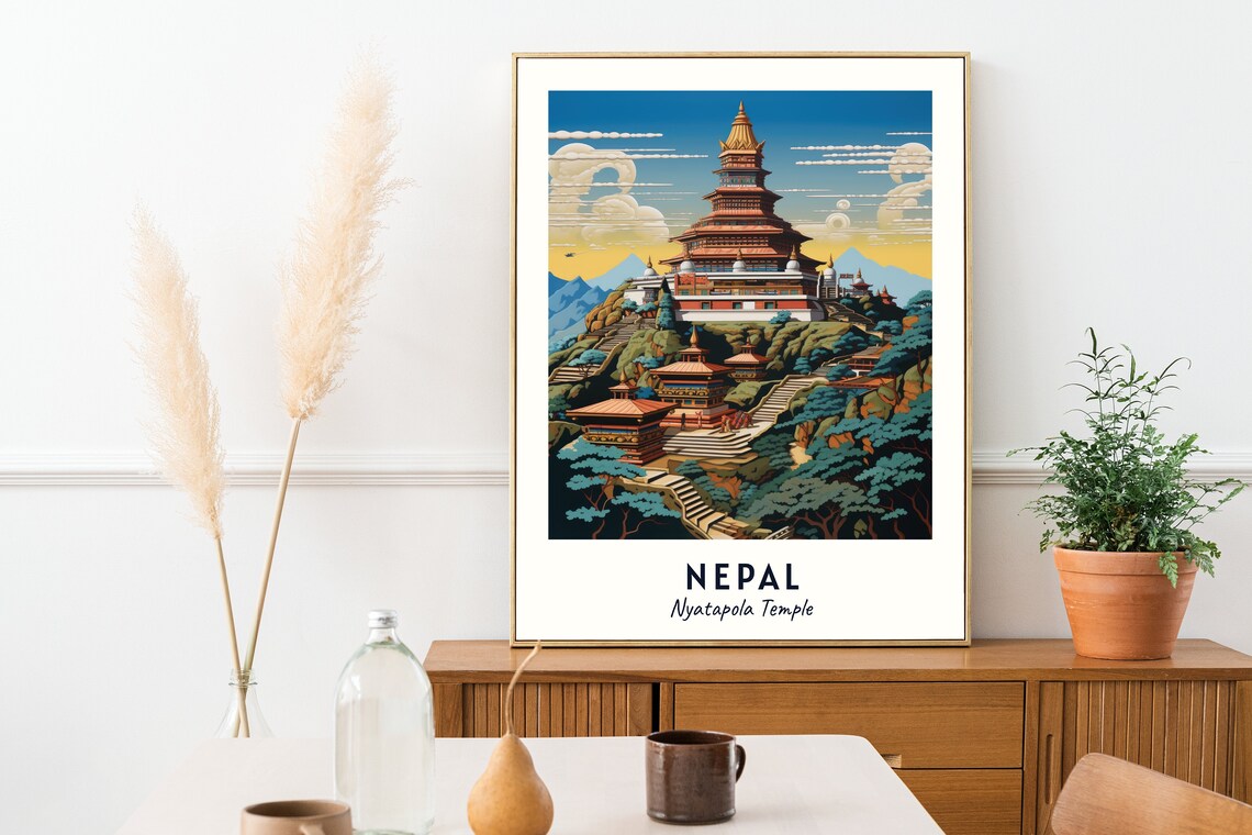 Nepal Nyatapola Temple Five Tier Pagoda Hilltop Travel Poster - Image 2