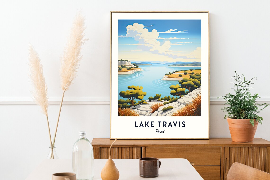 Lake Travis Travel Print Wall Art Lake Travis Texas City Print Lake Travis Travel Gift Lake Travis City Poster - Image 2
