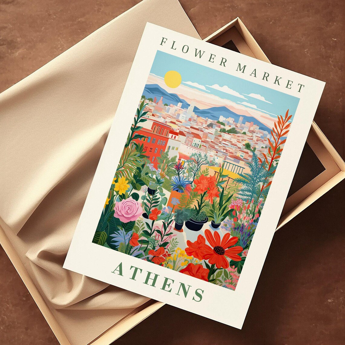 Athens Flower Market Terrace Garden Hillside City View Poster - Image 2