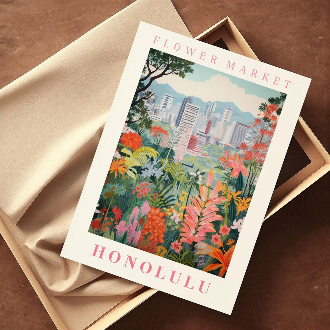 Honolulu Flower Market Poster with Tropical City Mountain Bloom Garden - Image 2